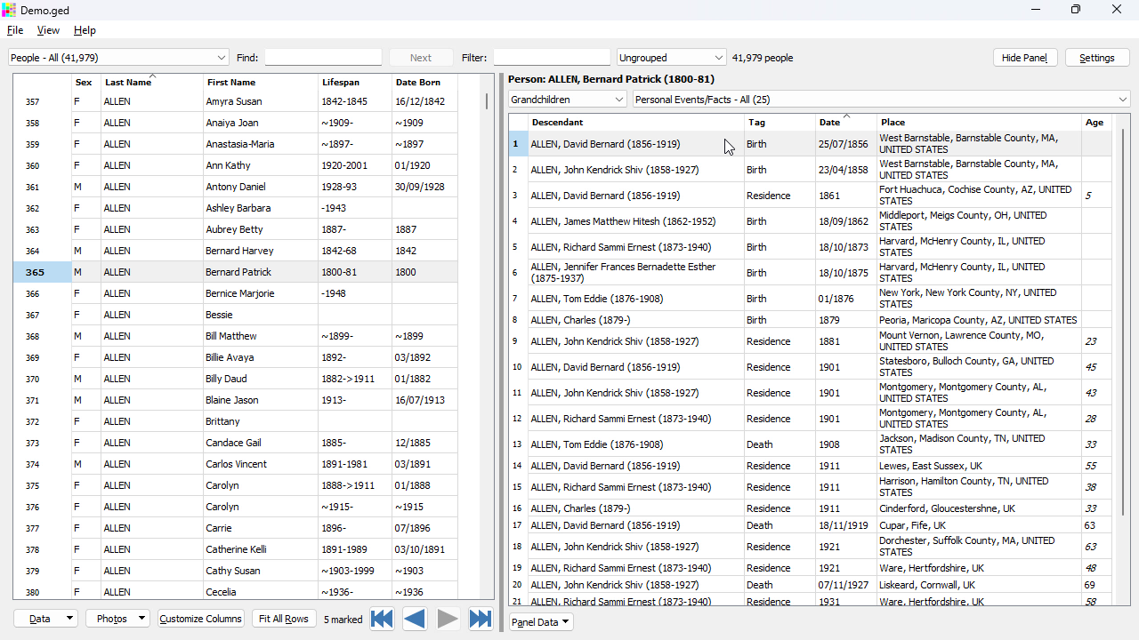 Selected Record With Personal Events Of Grandchildren